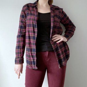 American Eagle Casual Plaid Navy Brown Pink Cotton Button Down Shirt M